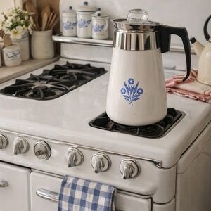 Vintage Corningware White and Blue Floral Coffee Percolator